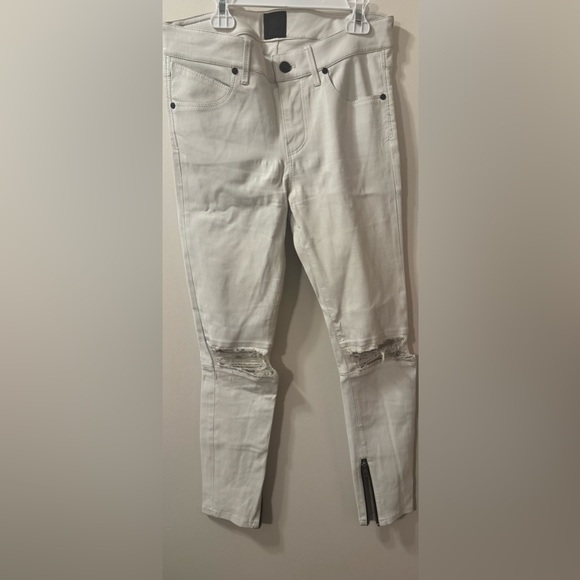 RtA White Leather Distressed Jeans Petite Slim w/Ankle Zip Kortney Kardashian ☑️ - Picture 3 of 9